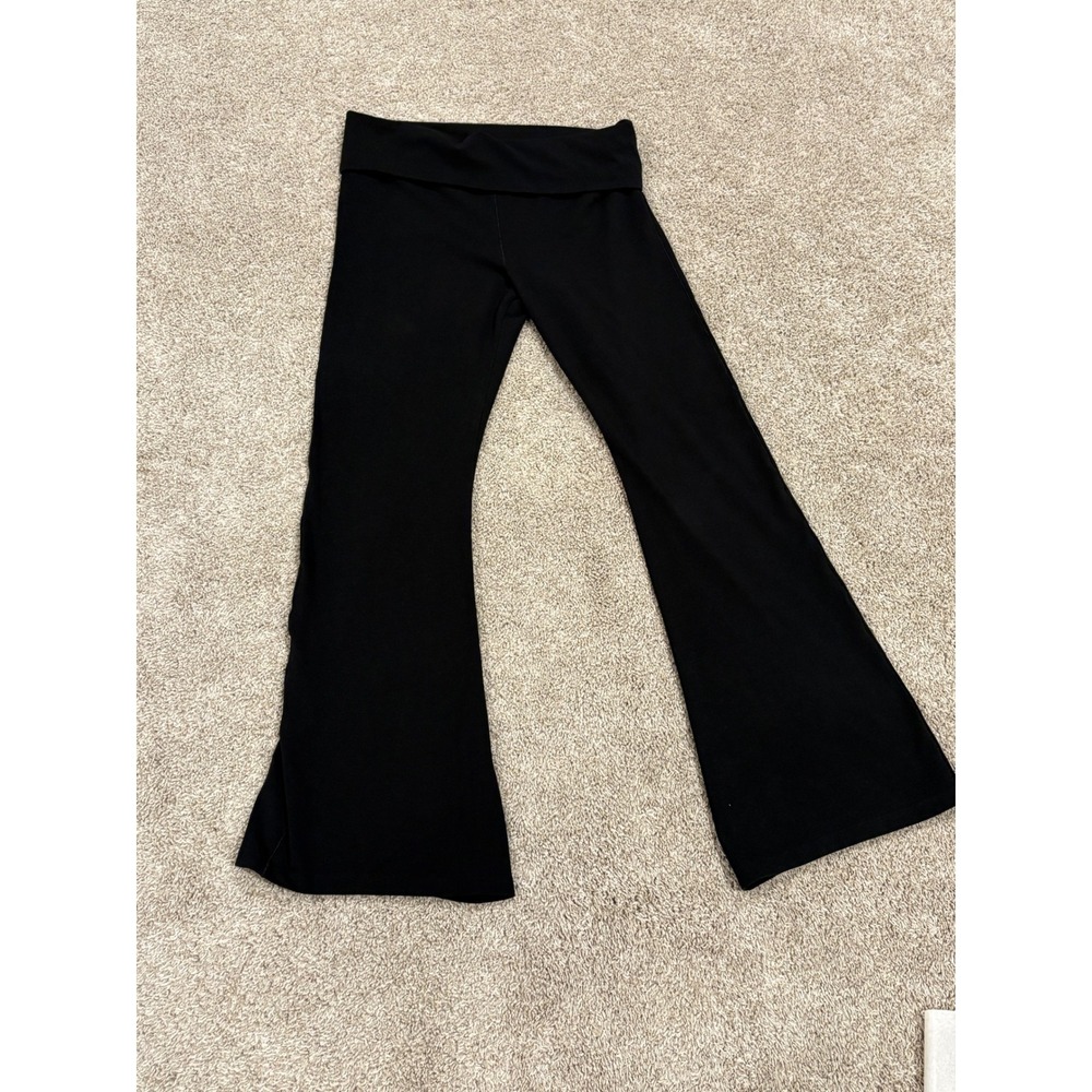 Victoria's Secret PINK Black Rhinestone Foldover Flare Yoga Pants Large Short